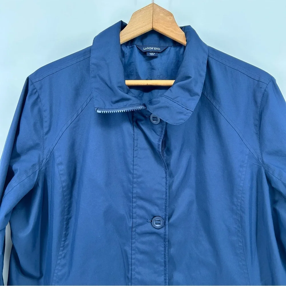 Lands End Womens Large Blue Rain Jacket Lightweight Water Resistant Coat No Hood - Picture 2 of 13